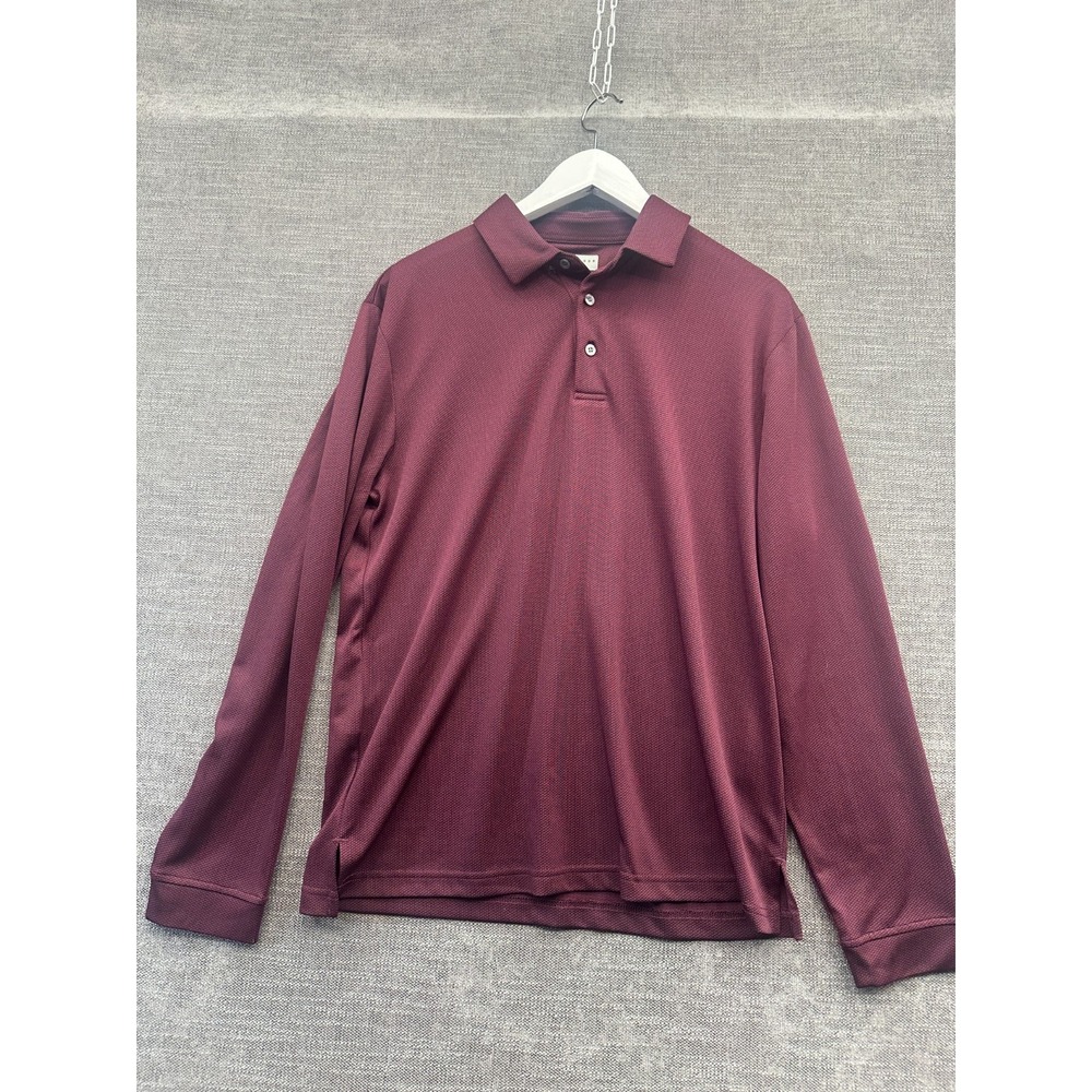 Pga Tour Rugby Shirt Mens Small Maroon Golf Long‎ Sleeve Spread Collar Side Slit